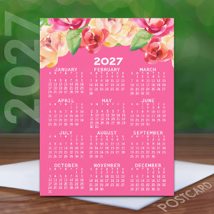 Kalender mit gestrichenen Aquarellfarben-Blume ros Postkarte