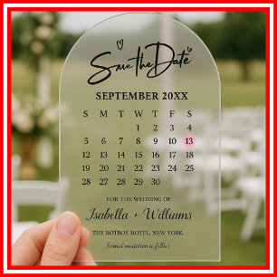 Kalender mit Herz Elegante Foto Moderne Hochzeit Acryleinladungen