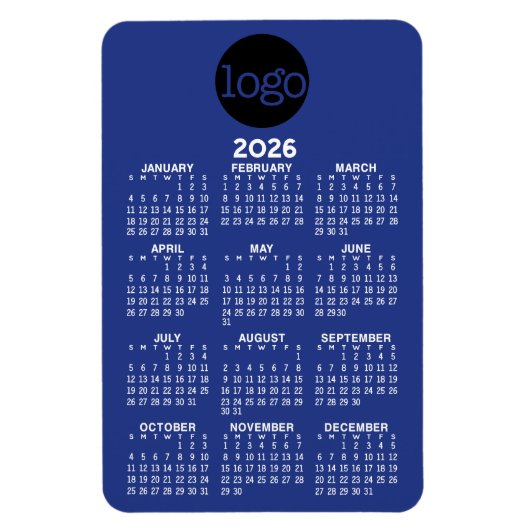 Kalender mit Logo Basic Blue White Minimal Magnet (Vertikal)