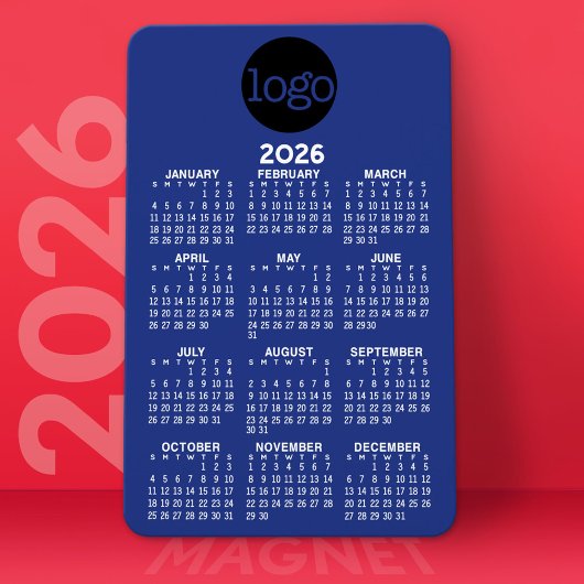 Kalender mit Logo Basic Blue White Minimal Magnet