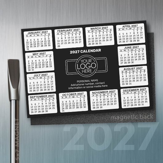 Kalender mit Logo Kontakt Schwarz - Magnet