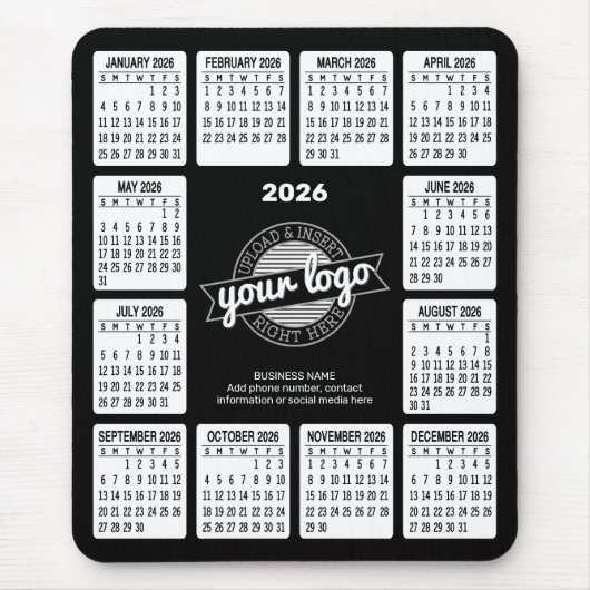 Kalender mit Logo Kontaktinformationen Schwarz-wei Mousepad (Vorne)