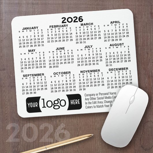 Kalender mit Logo, Kontaktinformationen Weiß Mousepad