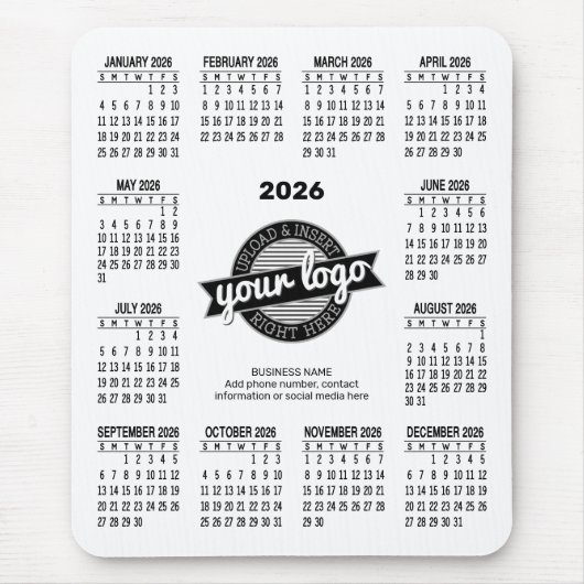 Kalender mit Logo, Kontaktinformationen Weiß Mousepad (Vorne)