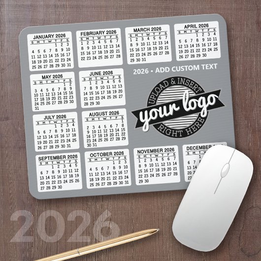 Kalender mit Logo und Text - grau und weiß Mousepad