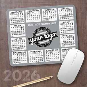 Kalender mit Logo und Text - grau und weiß Mousepad