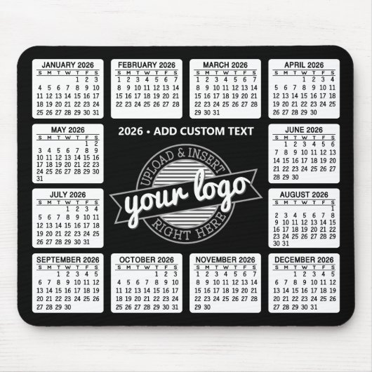 Kalender mit Logo und Text - Schwarz und Weiß Mousepad (Vorne)