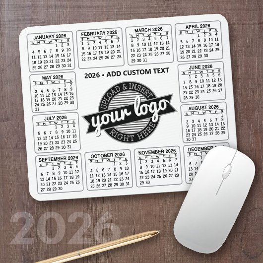 Kalender mit Logo und Text - Schwarz und Weiß Mousepad
