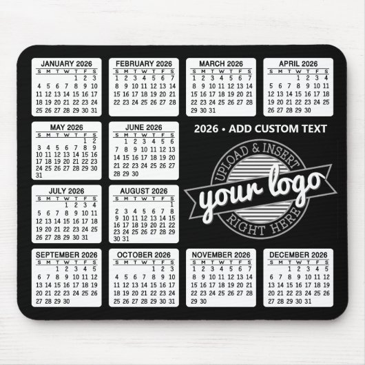 Kalender mit Logo und Text - Schwarz und Weiß Mousepad (Vorne)