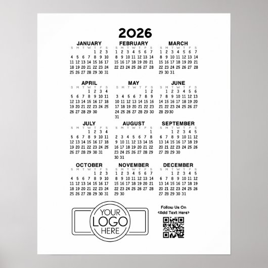 Kalender mit Logos und QR-Code - Schwarz-weiß Poster (Vorne)