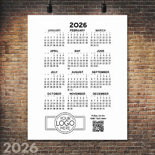 Kalender mit Logos und QR-Code - Schwarz-weiß Poster