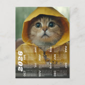 Kalender mit niedlicher, gelb gekleideter Katze Postkarte (Vorderseite)