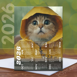 Kalender mit niedlicher, gelb gekleideter Katze Postkarte