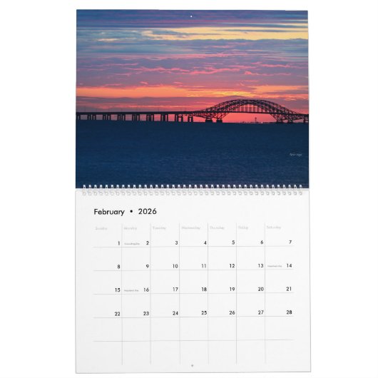 Kalender mit Sonnenaufgang- und Morgenfotos (Feb 2026)