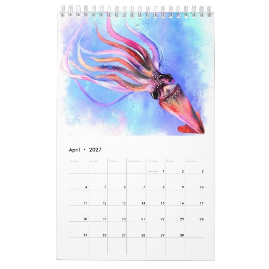 Kalender mit wunderbarem Unterwasserleben - Gemalt (Apr 2027)
