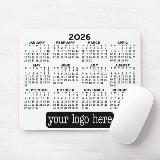 Kalender - Modernes, einfaches, schwarz-weißes Log Mousepad (Mit Mouse)