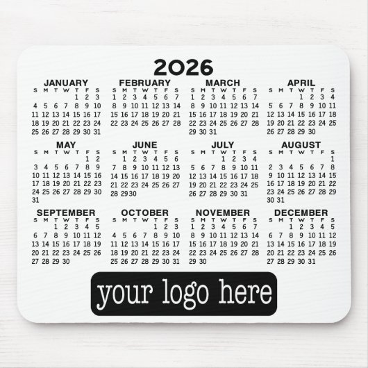 Kalender - Modernes, einfaches, schwarz-weißes Log Mousepad (Vorne)