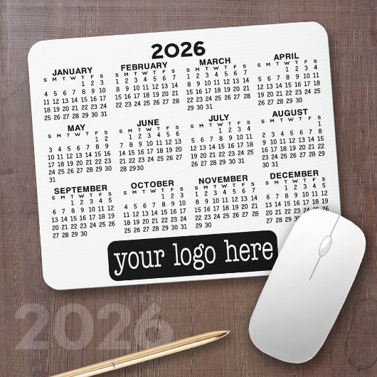 Kalender - Modernes, einfaches, schwarz-weißes Log Mousepad