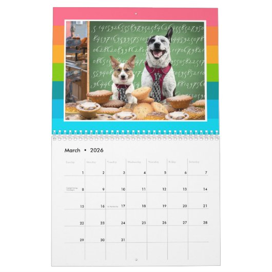 Kalender Niedliche Hunde und Dinosaurier (Mär 2026)