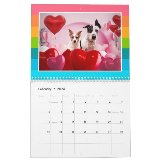 Kalender Niedliche Hunde und Dinosaurier (Feb 2026)