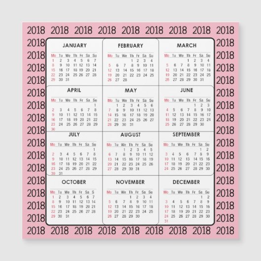 Kalender-quadratische Magnetkarte des Rosa-2018 (Vorderseite)