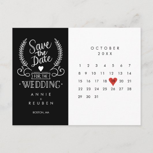 Kalender Rote Liebe Herz Save the Date Postkarte (Vorderseite)