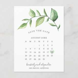 Kalender Rustikale Grünpflanzen Save the Date Ankündigungspostkarte