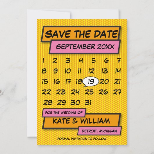 Kalender Save the Date Comic Buch Spaß Retro (Vorderseite)
