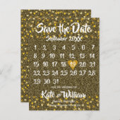 Kalender Save the Date Gold Liebe Herz Glitzer Ankündigungspostkarte (Vorne/Hinten)