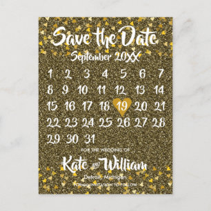 Kalender Save the Date Gold Liebe Herzen Glitter Ankündigungspostkarte