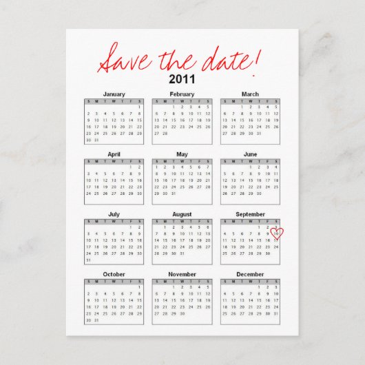 Kalender Save the Date Postkarte (Vorderseite)