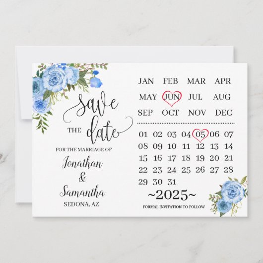 Kalender Save the Date Rosa Blumenhochzeit Einladung (Vorderseite)