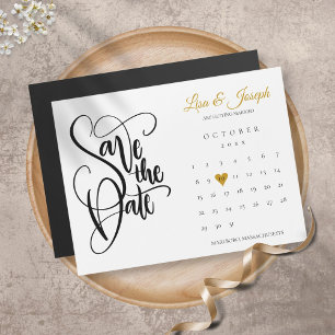 Kalender Schrift Gold Herz Hochzeit Termin vormerk Magnetkarte