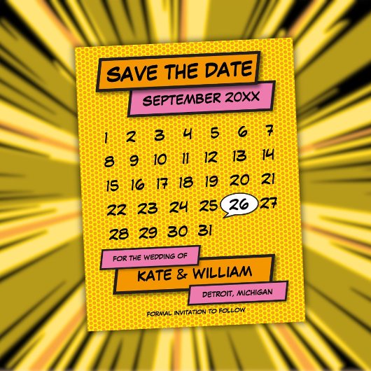 Kalender Spaß Modernes Comic Save the Date buchen Ankündigungspostkarte