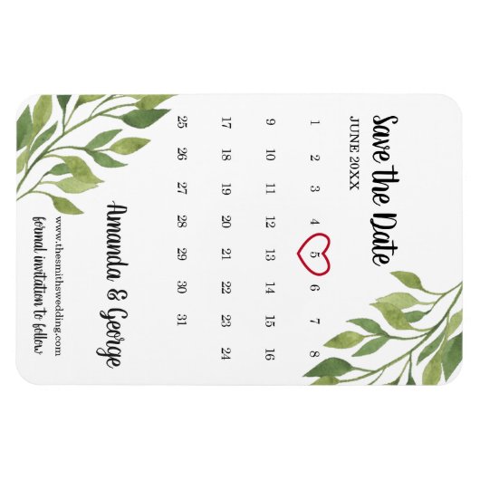 Kalender speichern im Datumsfenster | Grünhochzeit Magnet (Horizontal)