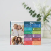 Kalender und FotoCollage - farbenfroher Hintergrun Postkarte (Stehend Vorderseite)