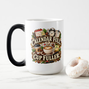 Kalender voll, Tasse voller Büro-Kaffeetasse