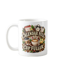 Kalender voll, Tasse voller Bürokaffee