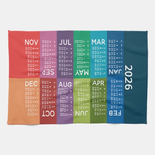 Kalender - Volles Jahr mit funkelnden bunten Monat Geschirrtuch (Horizontal)