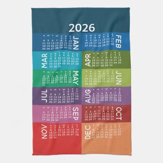 Kalender - Volles Jahr mit funkelnden bunten Monat Geschirrtuch (Vertikal)