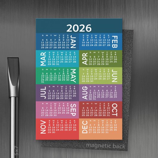 Kalender - Volles Jahr mit funkelnden bunten Monat Magnetkarte