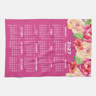 Kalender Wasserfarbe Blumen heißes Pink Geschirrtuch