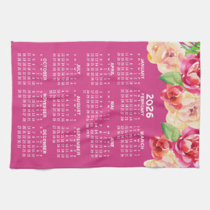 Kalender Wasserfarbe Blumen heißes Pink Geschirrtuch