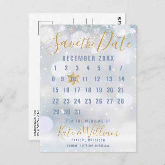 Kalender Winterschneeflocken Save the Date Postkar Postkarte (Vorne/Hinten)