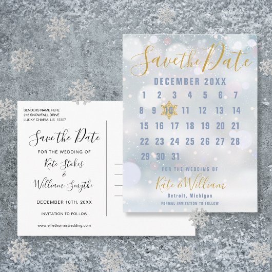 Kalender Winterschneeflocken Save the Date Postkar Postkarte