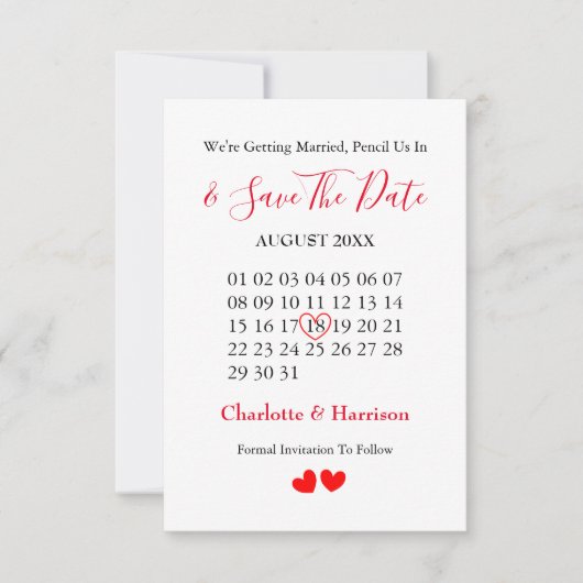 Kalenderheart Hochzeit speichern Datum Save The Date (Vorderseite)