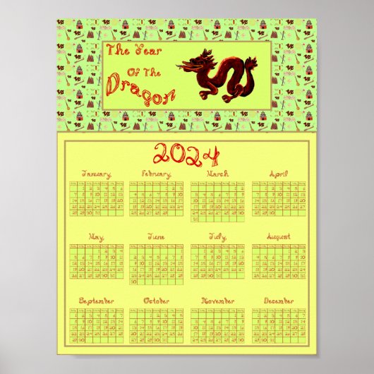Kalenderjahr 2024 des Drachendruckers Poster (Vorne)