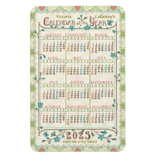 Kalenderjahr 2025 | Viktorianische Jugendstil Magnet (Vertikal)