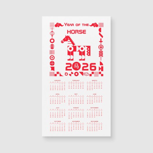Kalenderjahr des Pferdes 2026 Magnetkarte (Vorderseite)