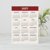 Kalenderkarte 2027 in benutzerdefinierten Farben, Programm (Stehend Vorderseite)